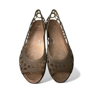 Crocs Adrina III Women's Slip-On Peep Toe Cutout Flat Shoes blac/gray size 8